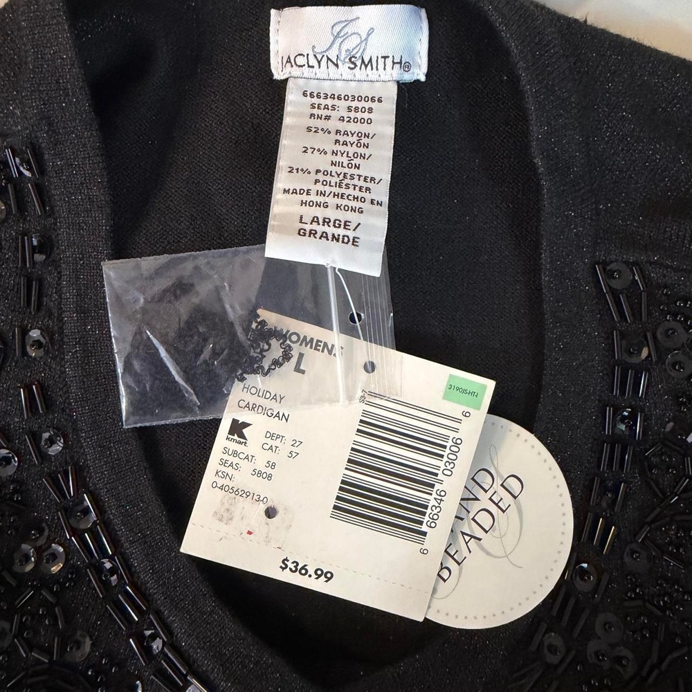 Jaclyn Smith Black Beaded Sequin Cardigan Sweater NWT Vintage - Picture 5 of 6